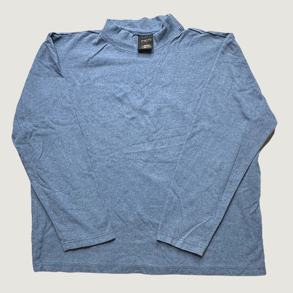 Vintage Cambridge Classics Shirt Mens L Blue Mock Neck Long Sleeve Ribbed Cotton